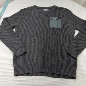 Men's Dark Gray Crewneck Sweater with Pocket